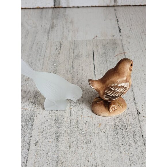 Glass bird set clear brown unique figure decor set miniature unique - Picture 4 of 5